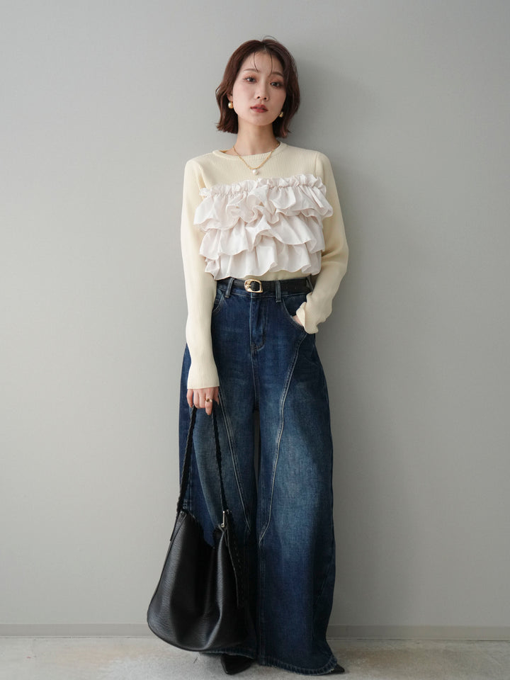 [予約]裏起毛加工デニムカーブパンツ/darkblue