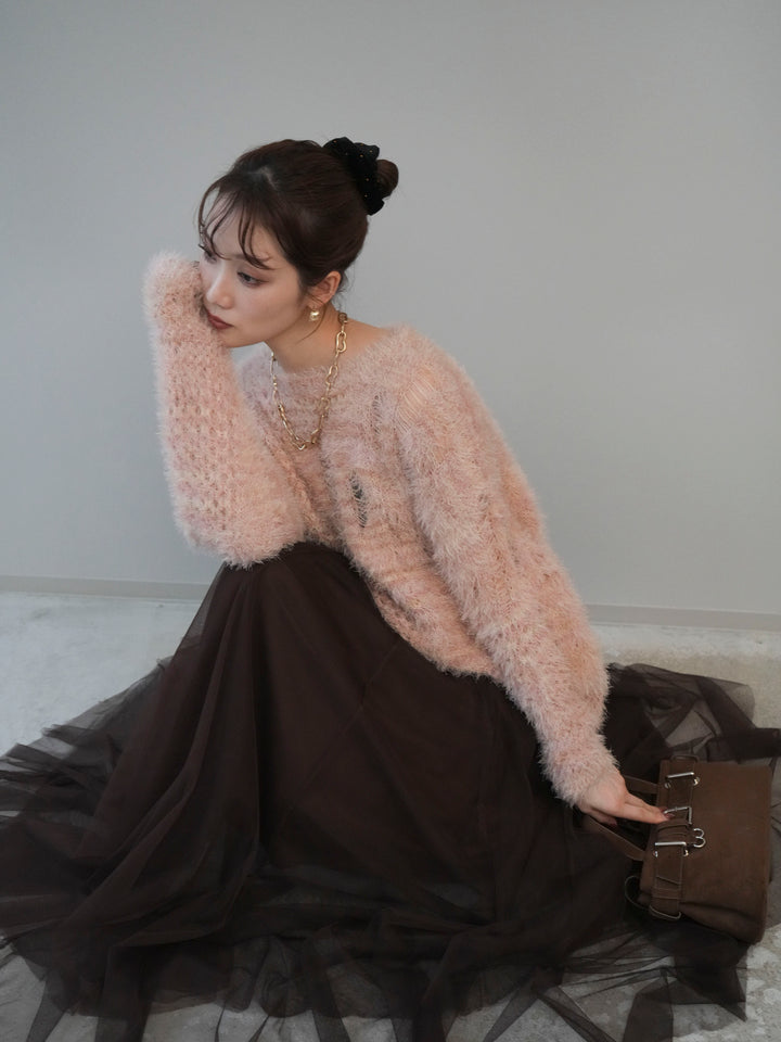 [予約]ミックスシャギールーズニットプルオーバー/pink