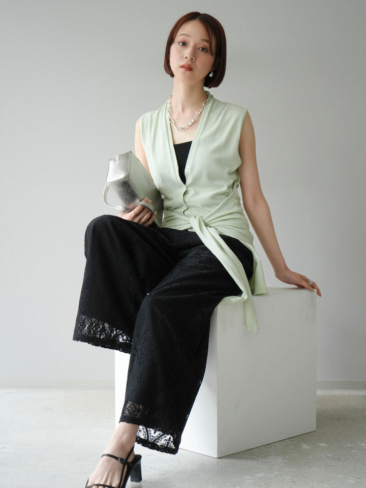 【預購】無袖圍腰針織開襟衫/綠色