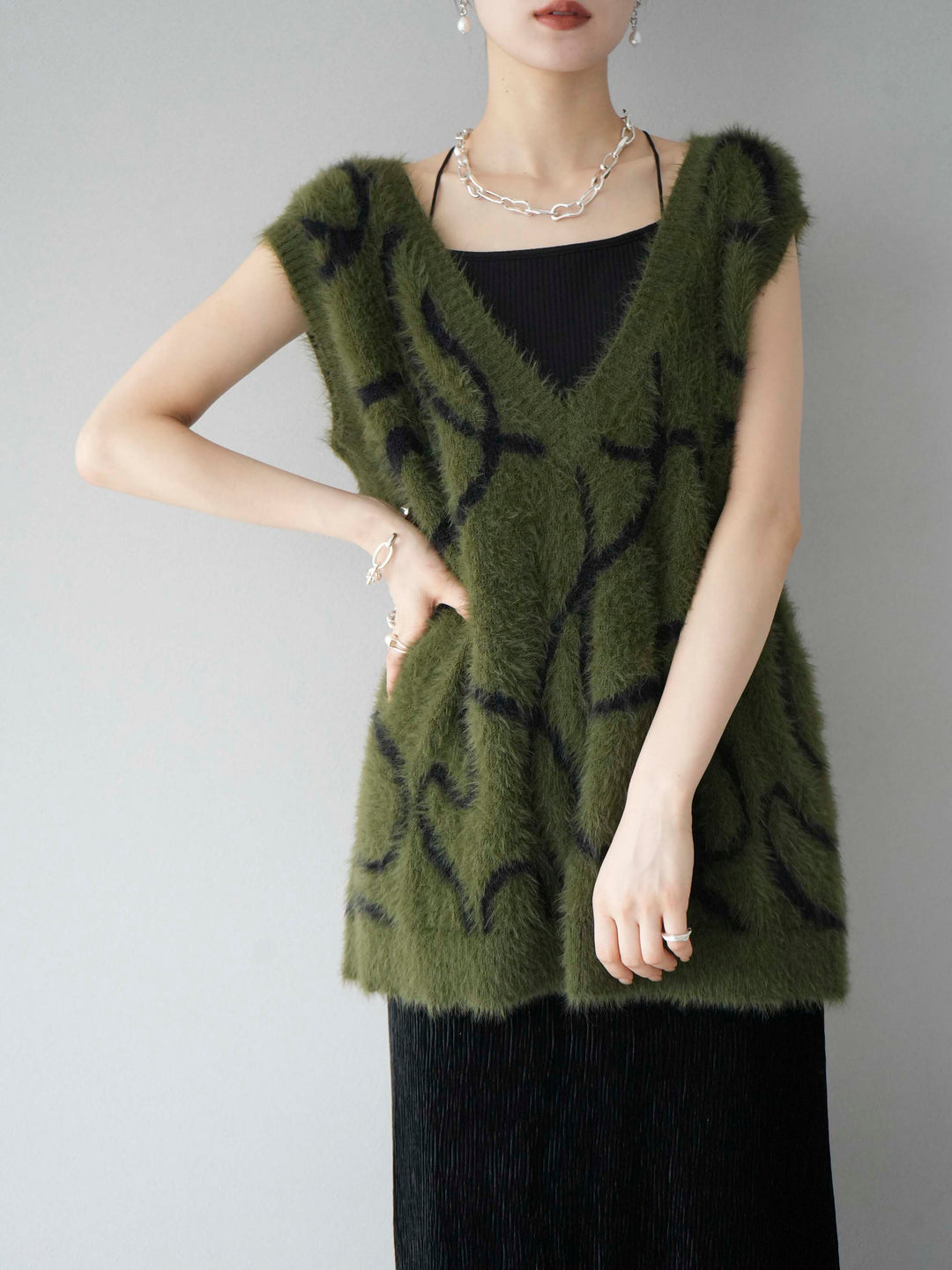 [SET]ラインシャギーニットベスト+選べるアクセセット(2set)