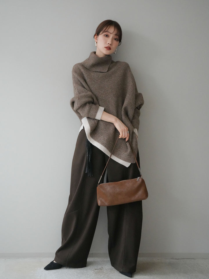 [予約]ベルト付裏起毛センターシームカーブパンツ/brown