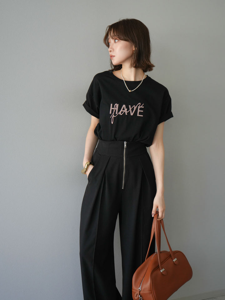 [予約]デザインロゴ刺繍Tシャツ/ブラック