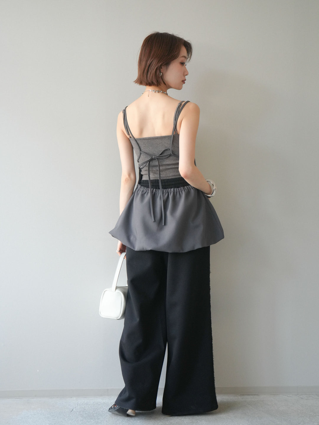 [SET]バックリボンバルーンチュニックキャミ+サイドレースポンチワイドパンツ(2set)
