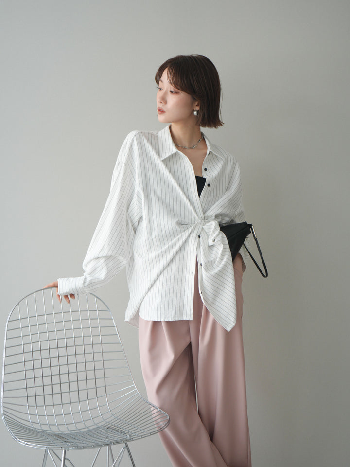 [SET]2WAYカシュクールストライプブラウス+ベルト付キーホルダーモチーフワイドパンツ(2set)