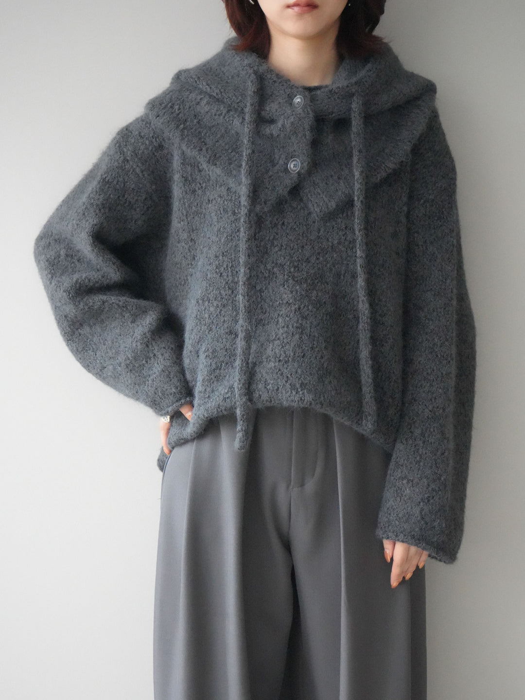 [SET]バラクラバSETニットプルオーバー+ベルトループデザインワイドパンツ(2set)