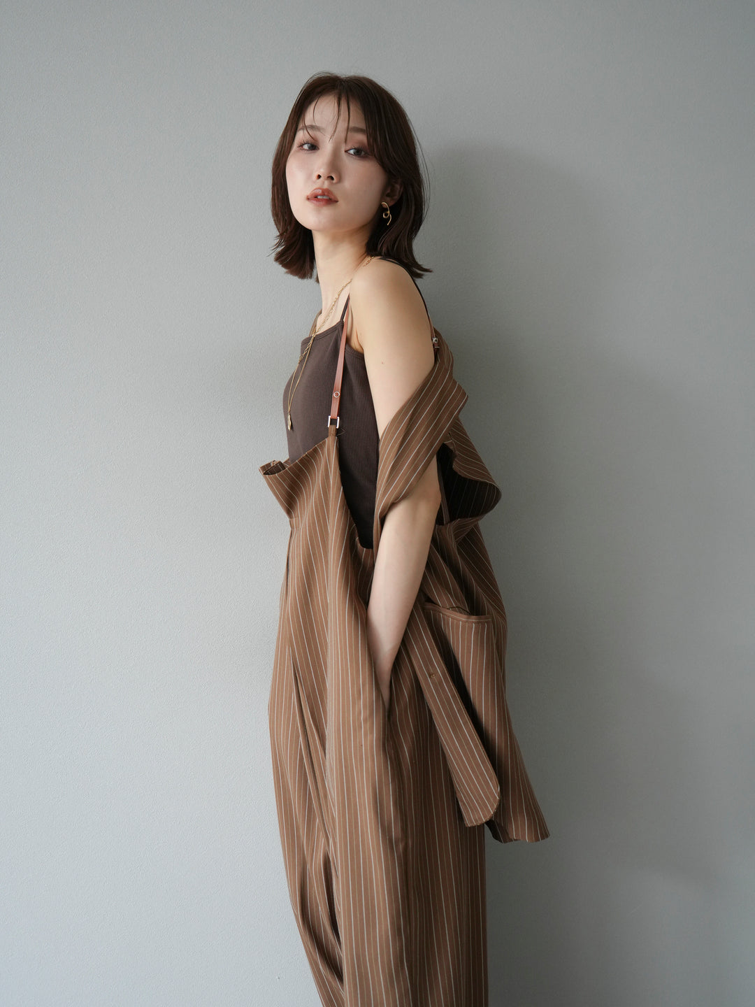 [SET]ヘリンボーンストライプジレ+ヘリンボーンストライプサロペット(2set)