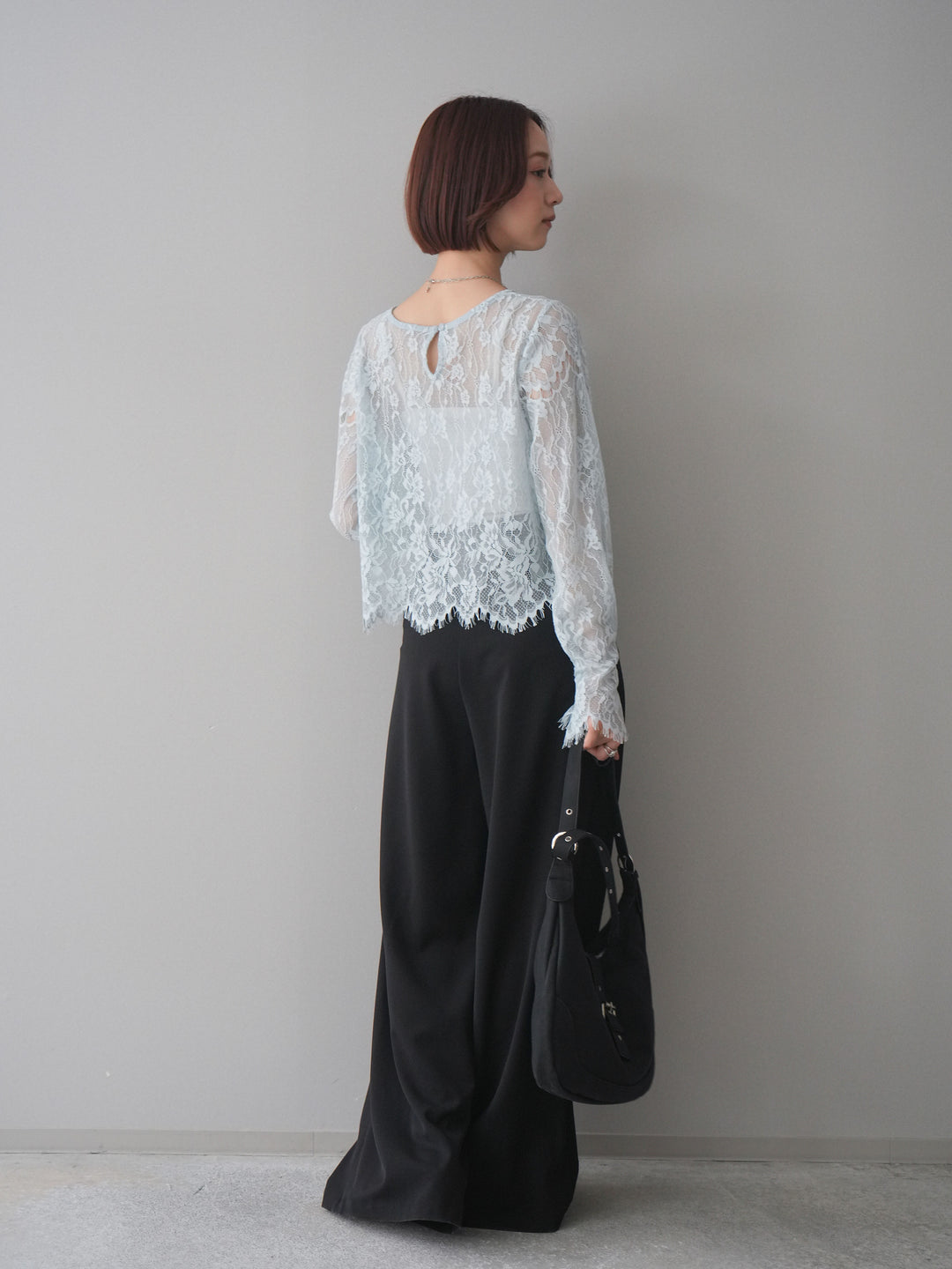 [SET]2WAYスリーブレーストップス+ラッフルベルトワイドパンツ(2set)