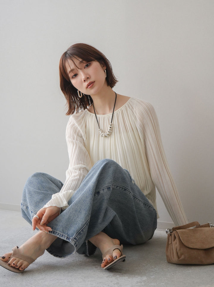 [SET]プリーツシアーフレアスリーブニットトップス+プリーツシアーフレアスリーブニットトップス(2set)