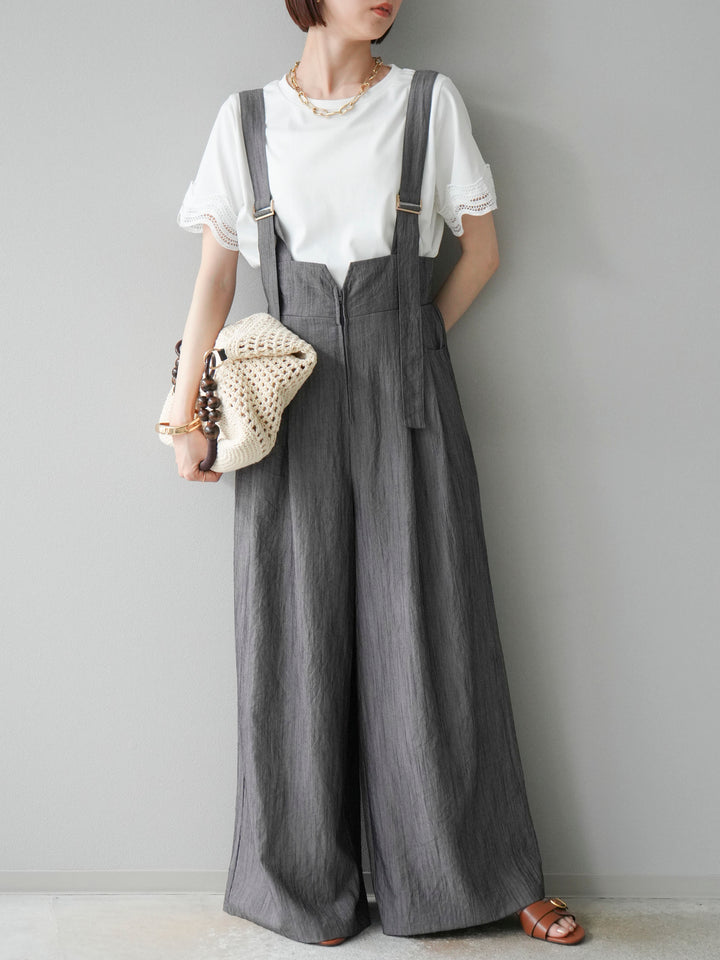 [予約]ストリングデザインハイウエストサロペット/チャコール