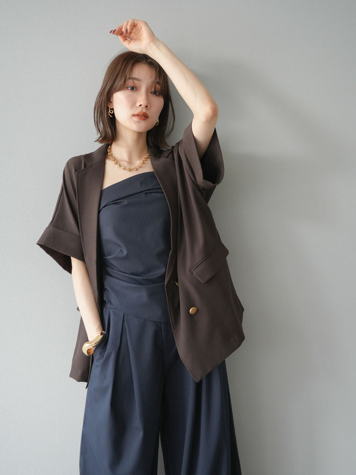 [予約]ゴールドボタンハーフジャケット/ブラウン