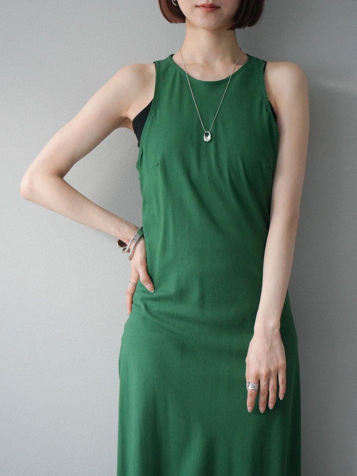 [予約]リネンタッチノースリーブワンピース/グリーン