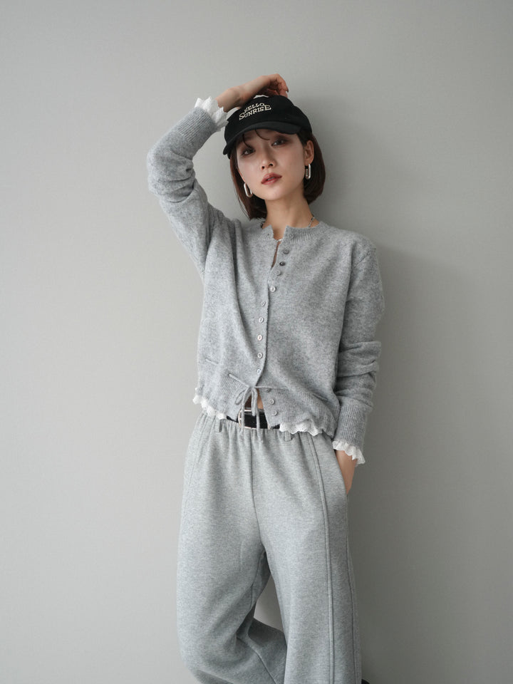 [予約]スカラップレース切り替ニットカーディガン/lightgray