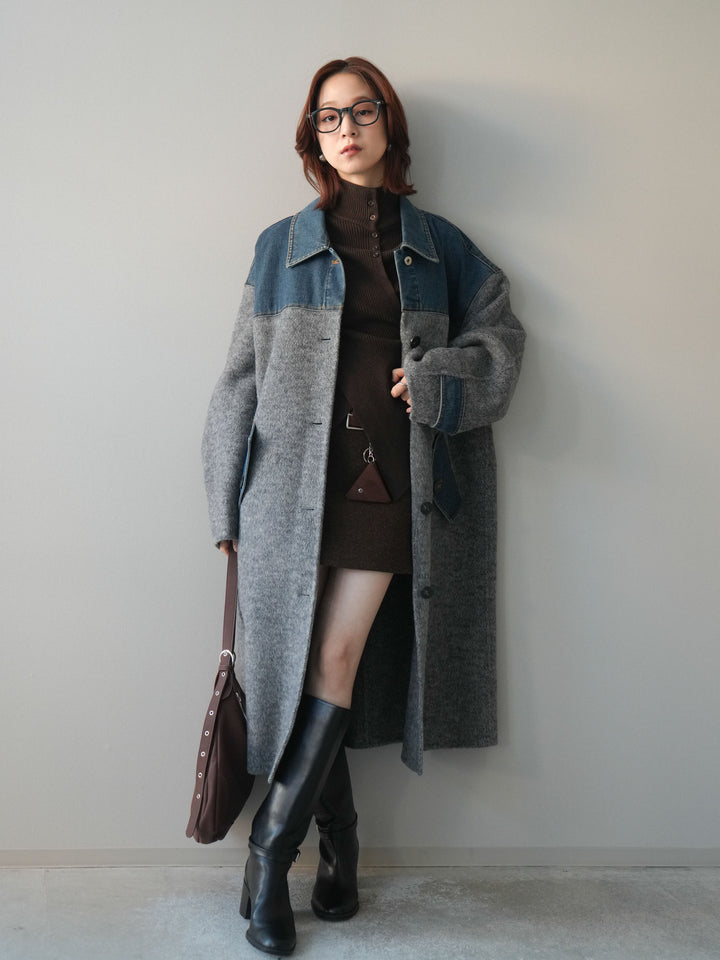 [予約]ウールタッチベルト付ミニスカート/brown