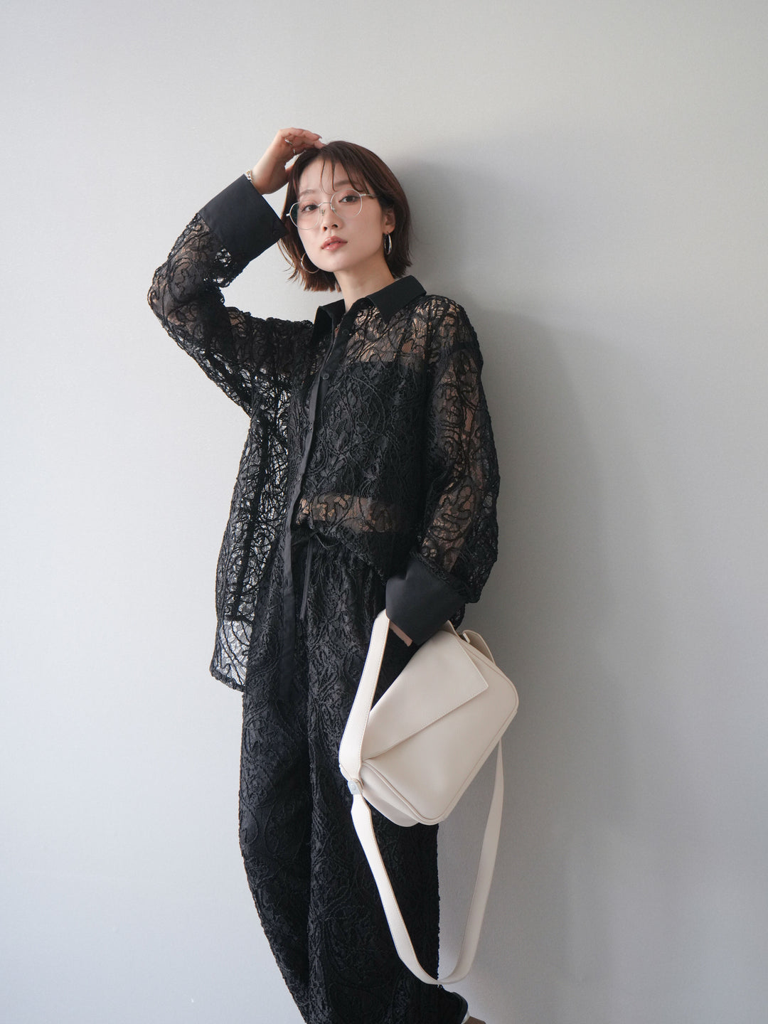 [SET]シアーコードレースオーバーシャツ+シアーコードレースイージーパンツ(2set)