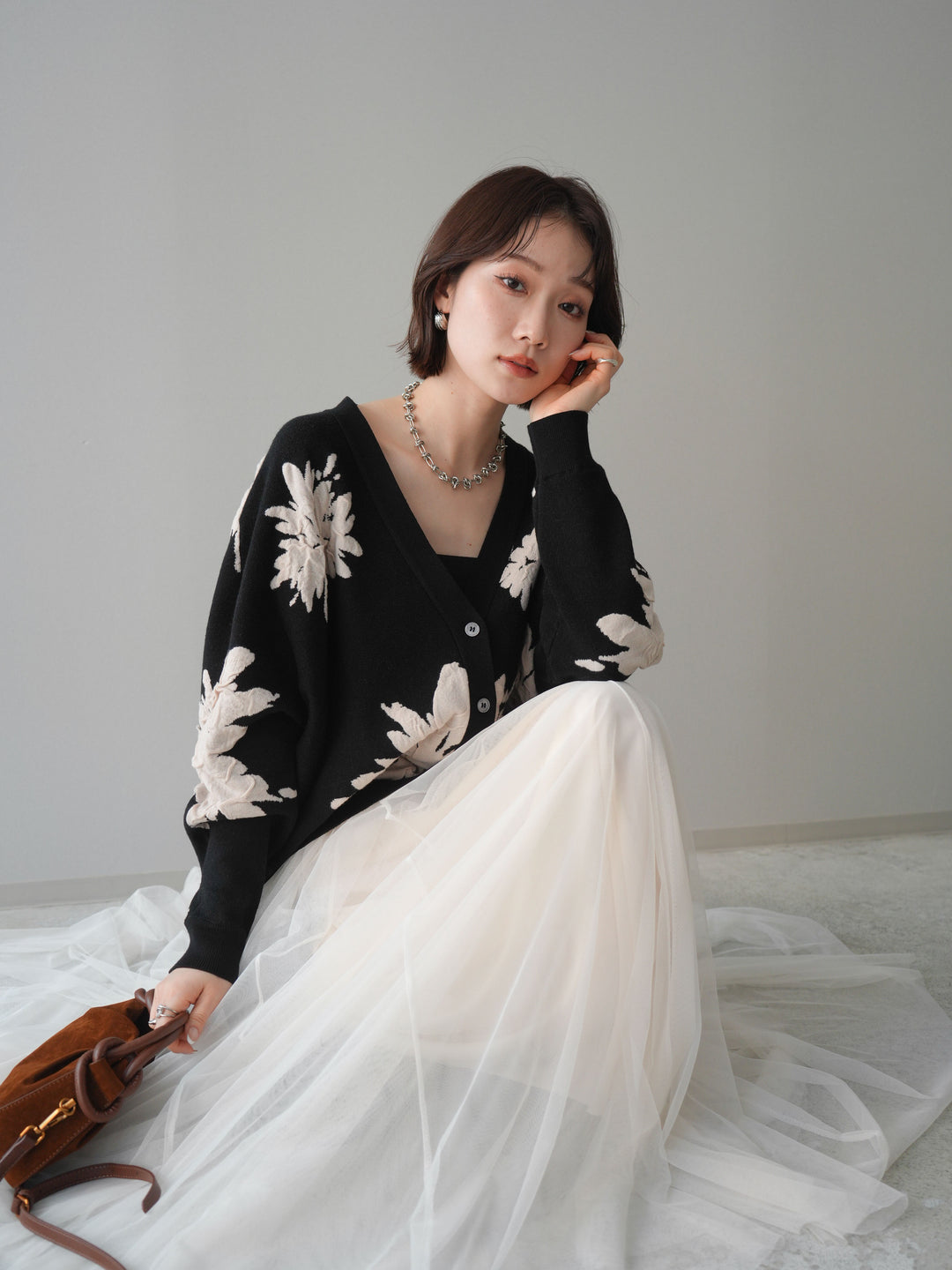 [SET]フラワージャガードニットカーディガン+フラワージャガードニットカーディガン(2set)