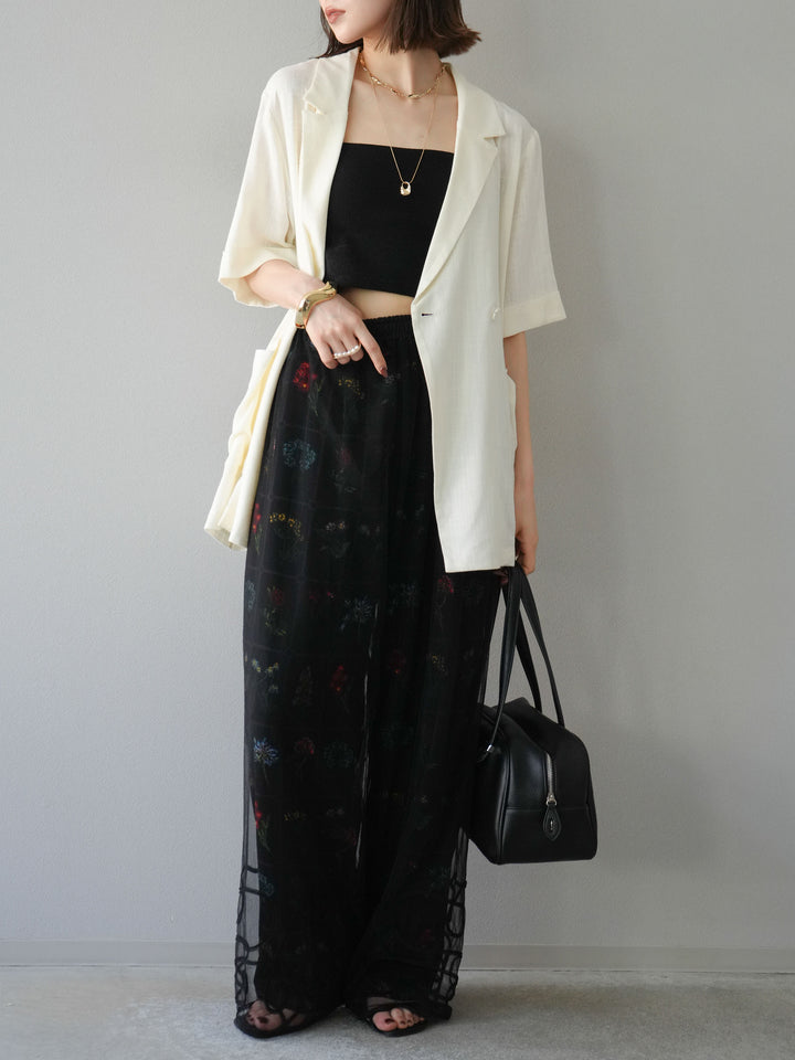 [予約]パッチワークフラワープリントイージーパンツ/ブラック