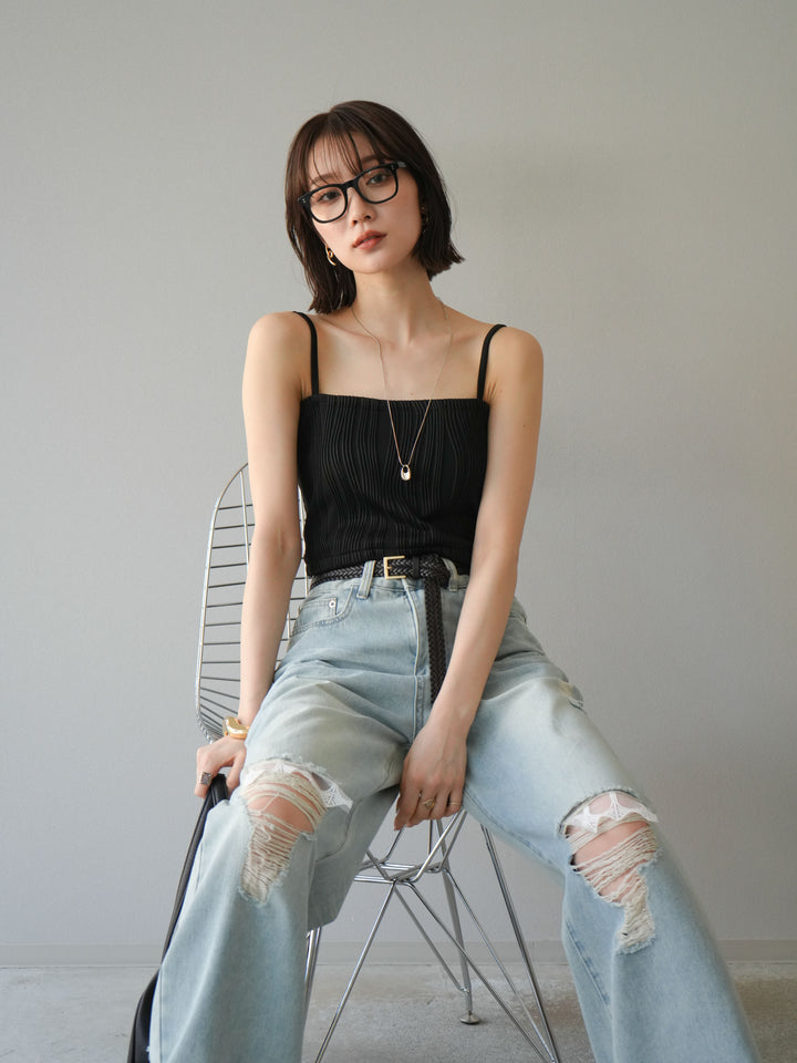 [SET]ウェーブパイピングカップ付ベアキャミソール+ウェーブパイピングカップ付ベアキャミソール(2set)