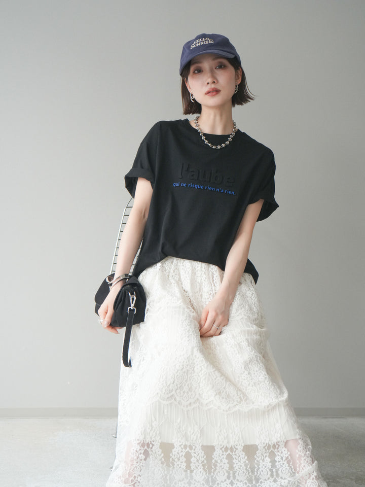 [SET]エンボスロゴTEE+裏プリーツ総レースロングスカート(2set)