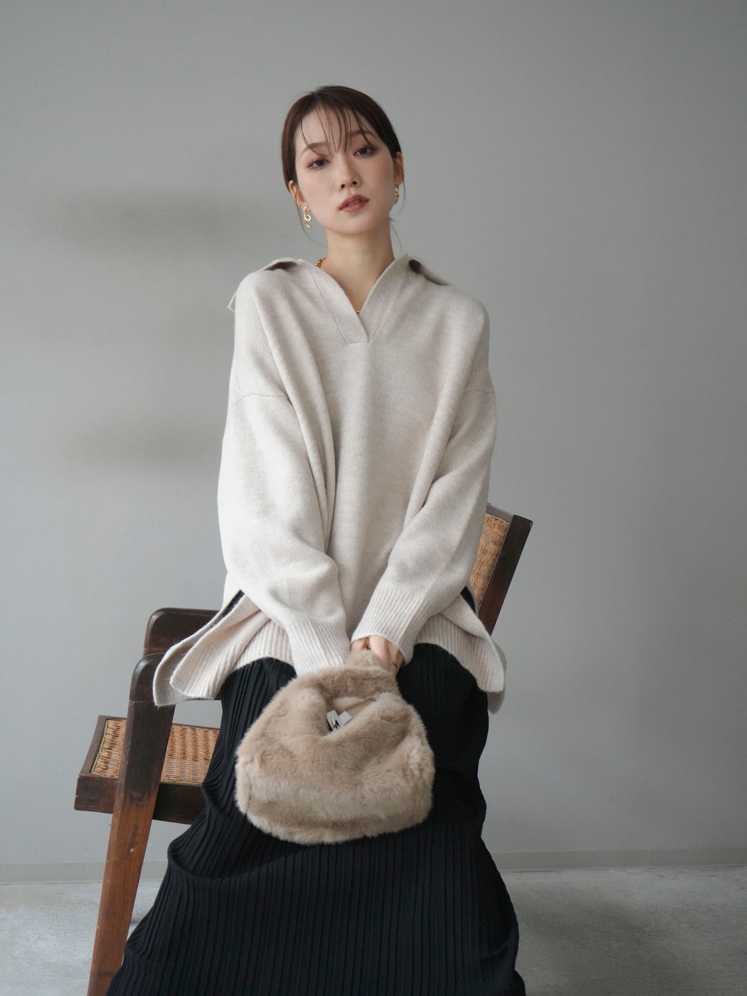 [予約]プリーツIラインスカート/black