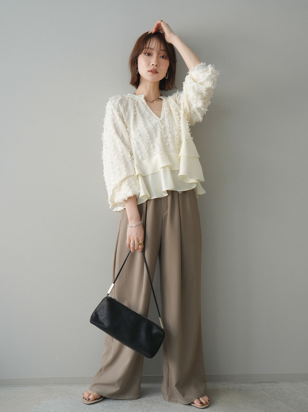 [予約]ベルト付キーホルダーモチーフワイドパンツ/mocha