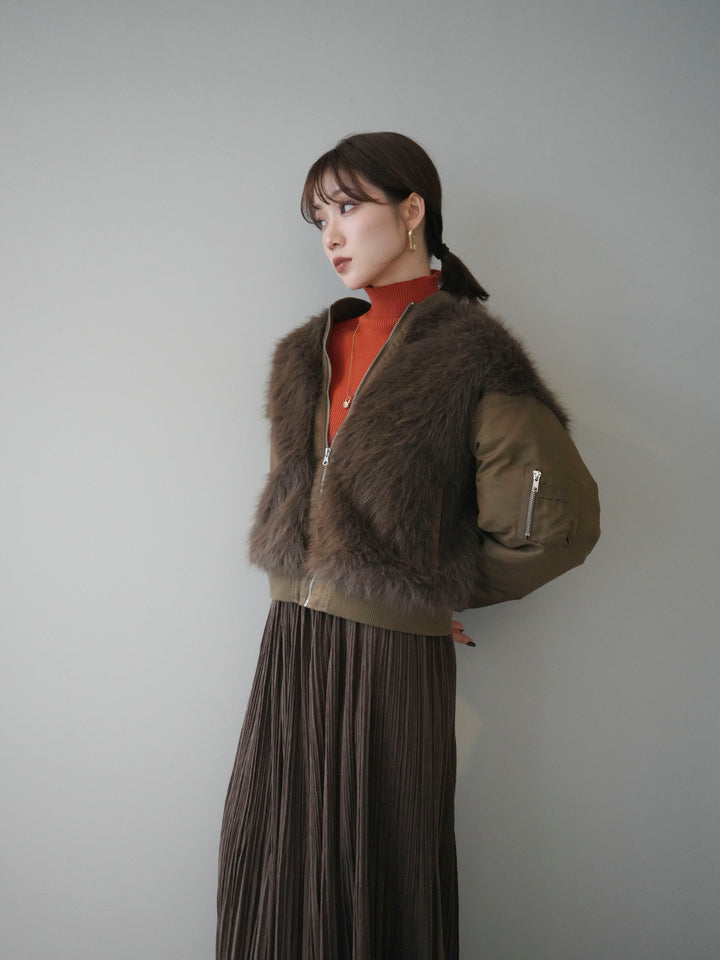 [SET]ファードッキングMA-1+裾レーススウェードプリーツマキシスカート(2set)