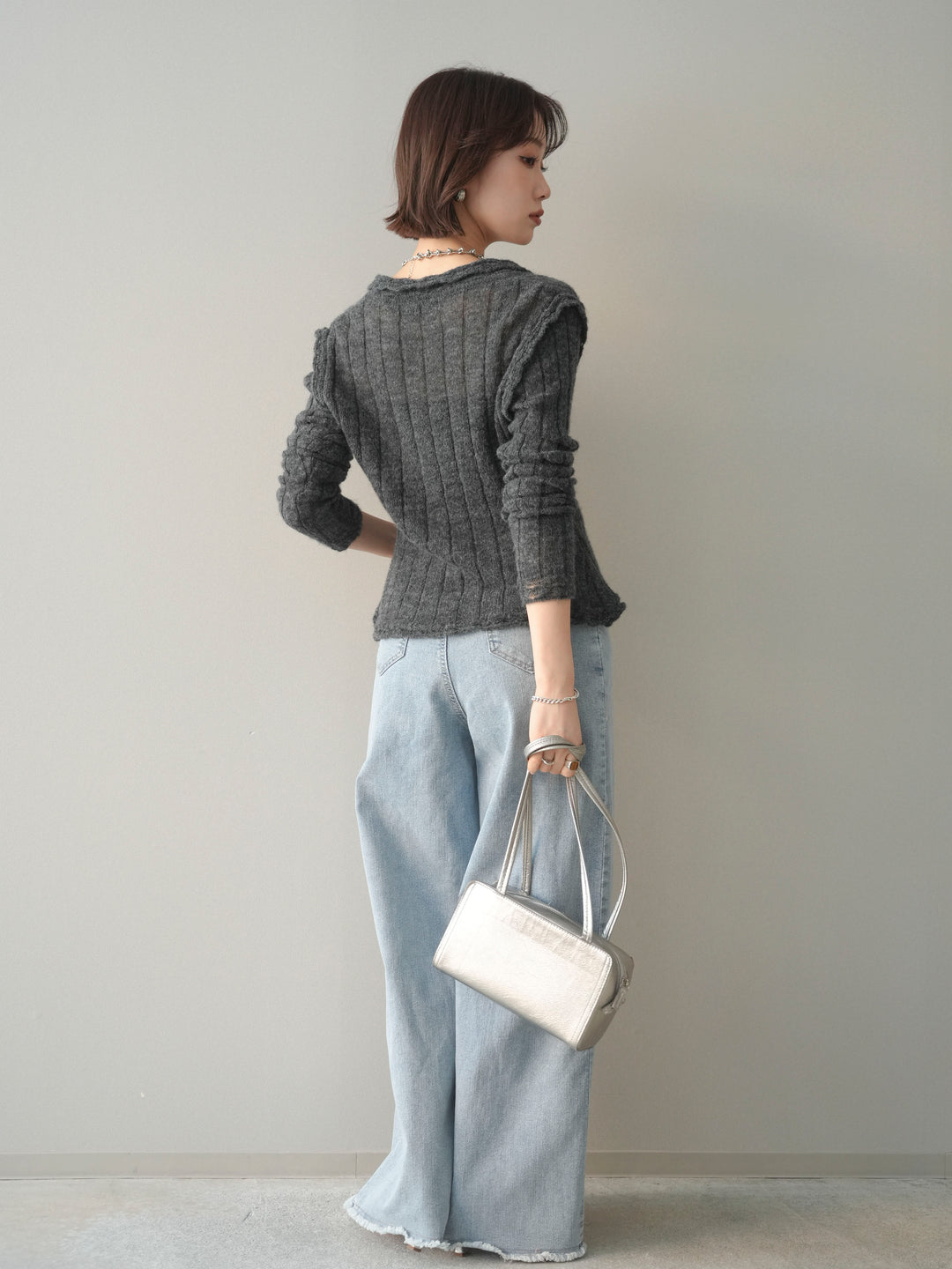 [予約]センターステッチストレッチカットオフデニムパンツ/bleach