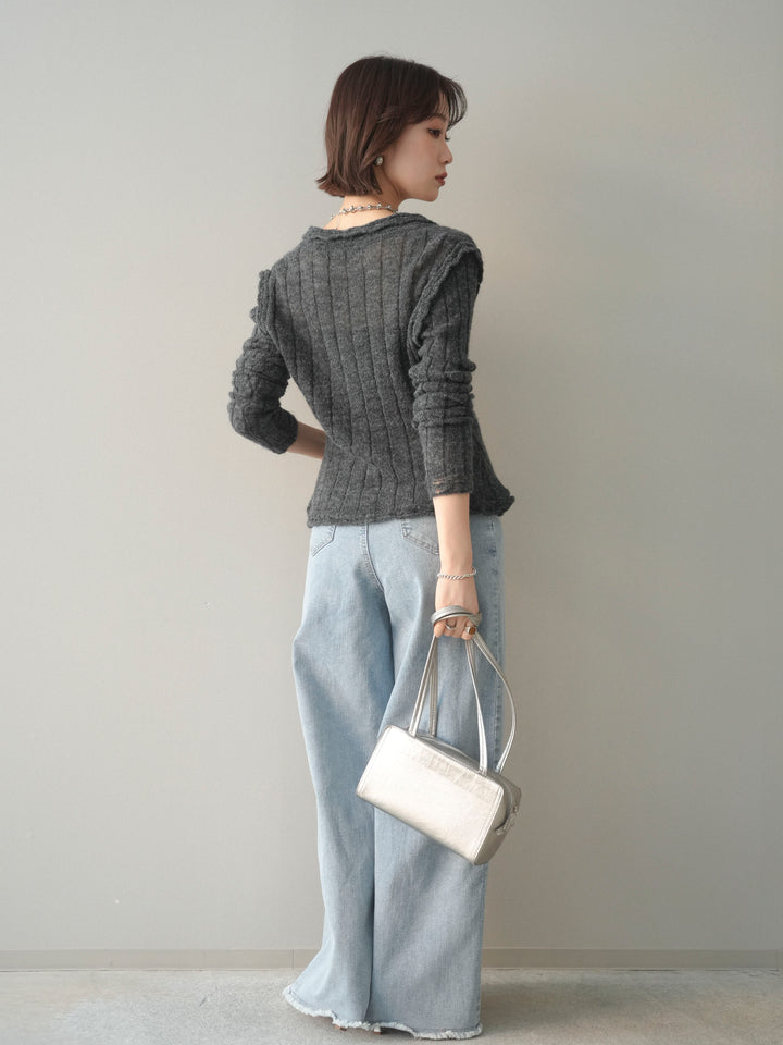 [予約]センターステッチストレッチカットオフデニムパンツ/bleach