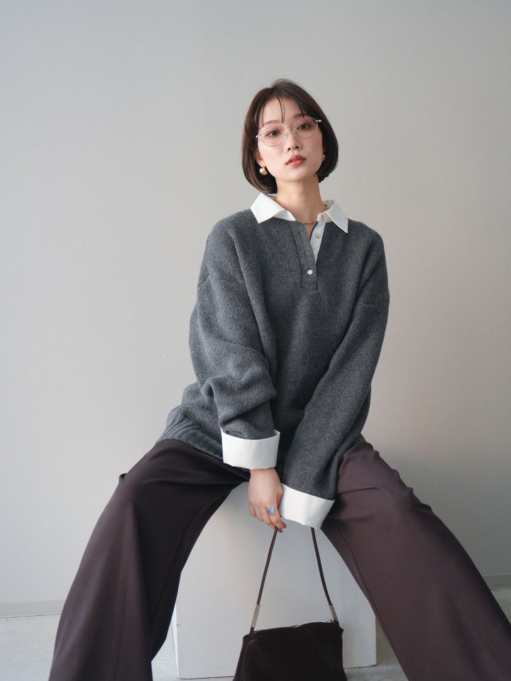 [予約]シャツドッキングオーバーニットプルオーバー/charcoaloff