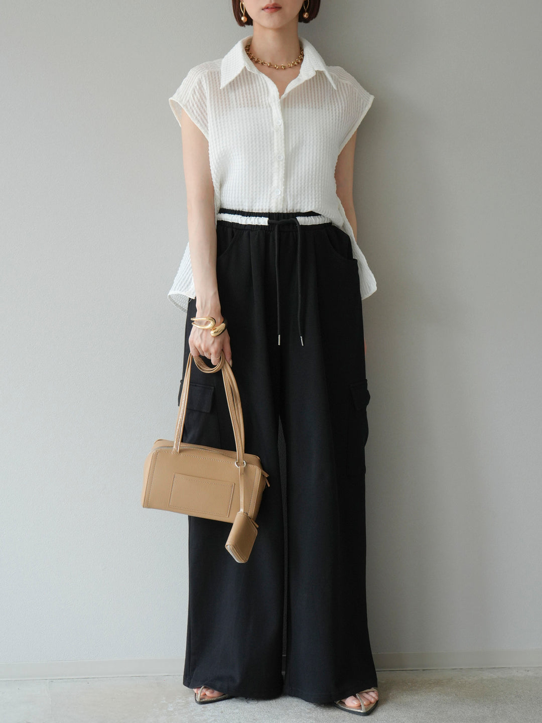 [予約]シアーチェックノースリーブシャツ/ホワイト