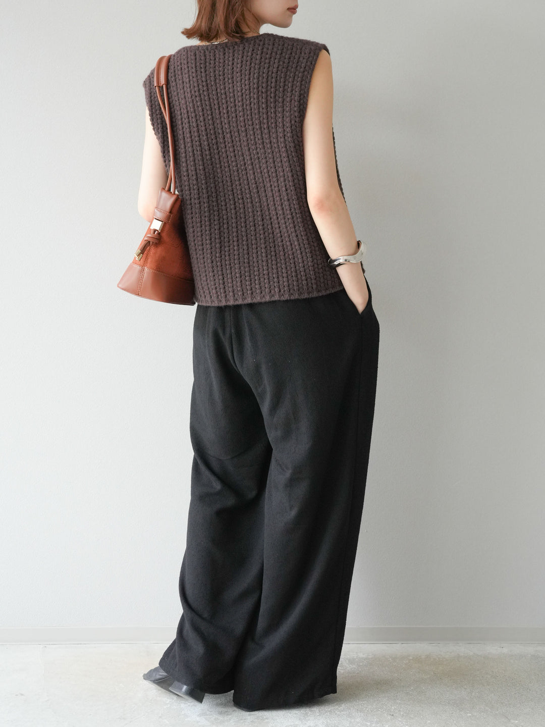 [予約]ネップワイドパンツ/ブラック