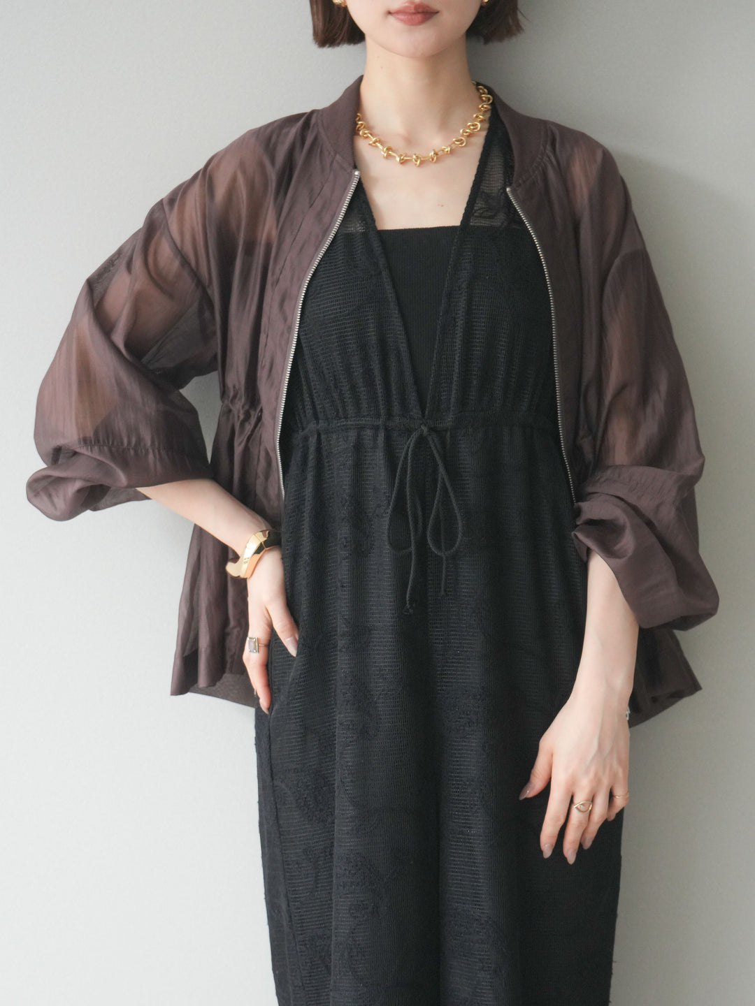 [SET]レース刺繍サロペット+ドロストシアーブルゾン(2set)