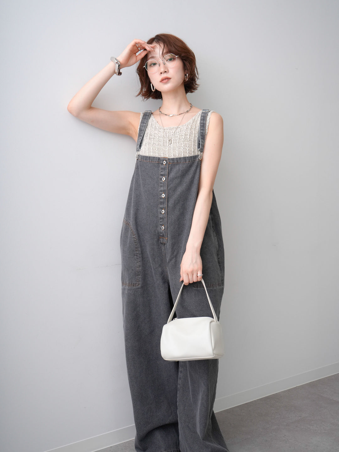 [予約]オーバーシルエットデニムオールインワン/black