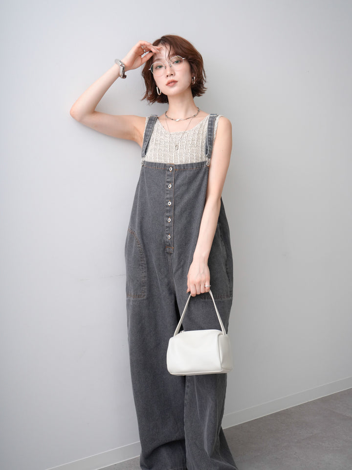 [予約]オーバーシルエットデニムオールインワン/black