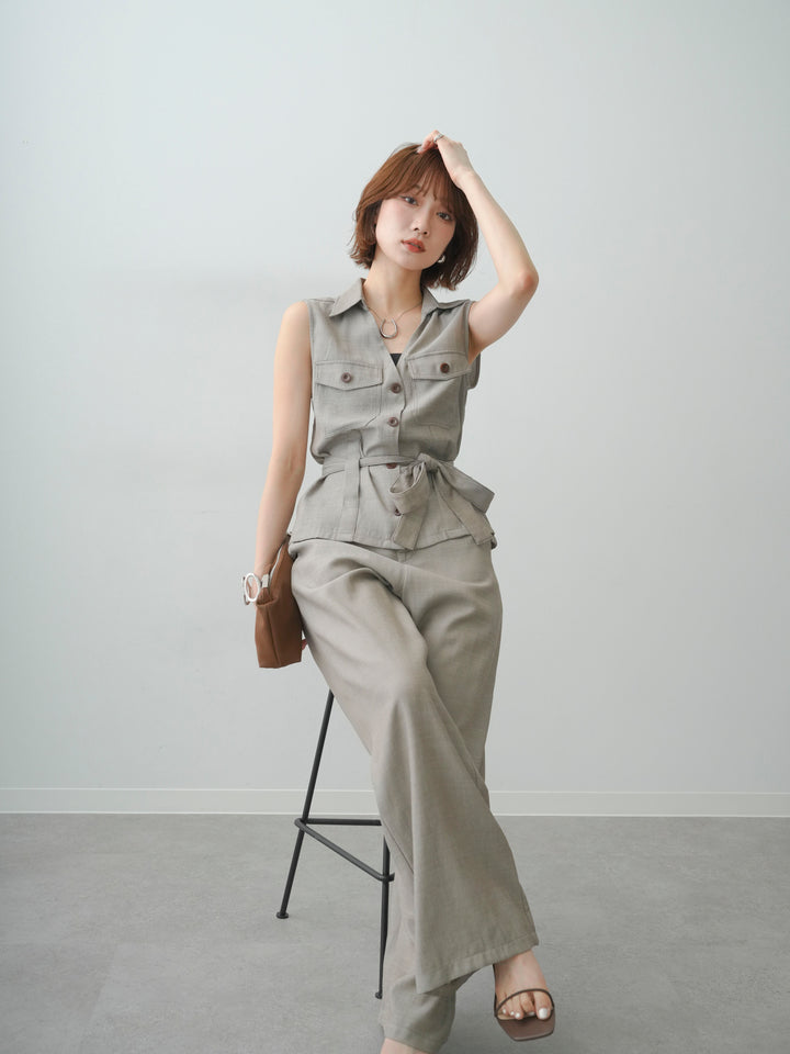 [SET]リネンライクダブルポケットシャツジレ+選べるアクセセット(2set)