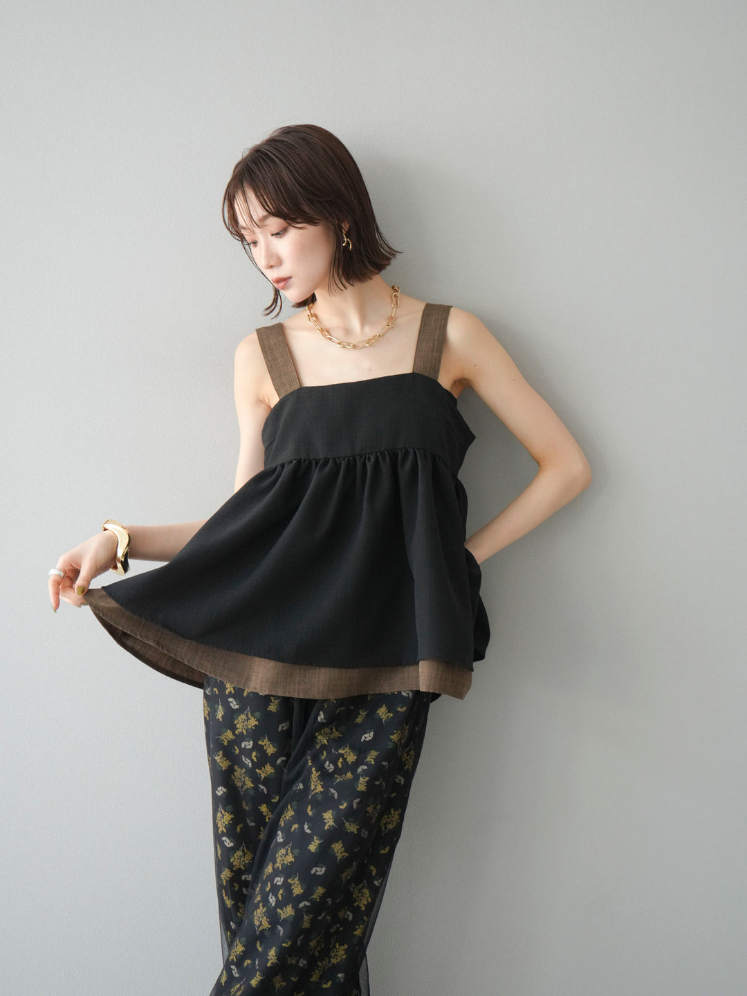[SET]リネンライク配色フレアタンクトップ+選べるアクセセット(2set)