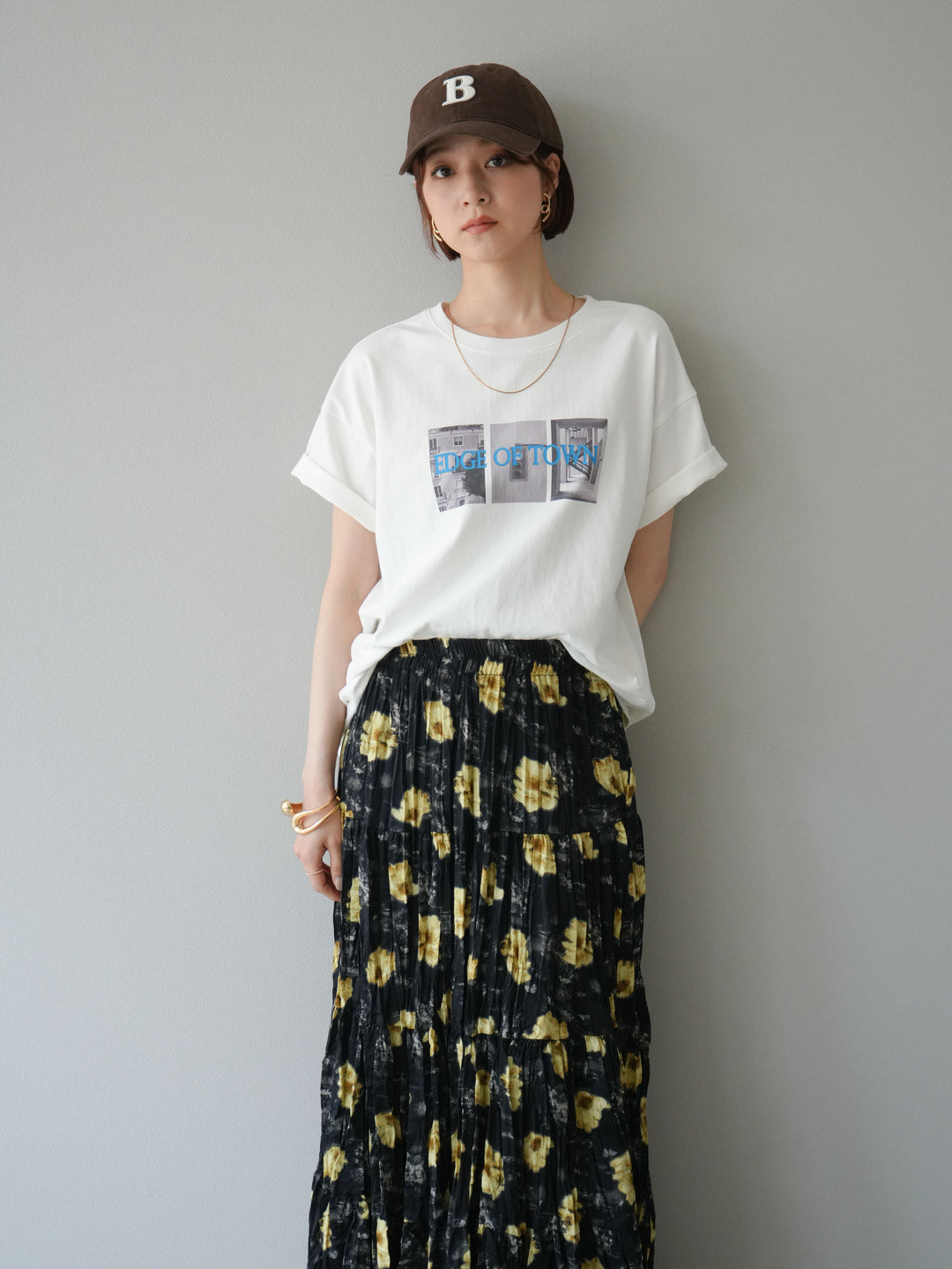 [SET]ネオンロゴコラージュフォトプリントオーバーTシャツ+フラワーワッシャーロングスカート(2set)