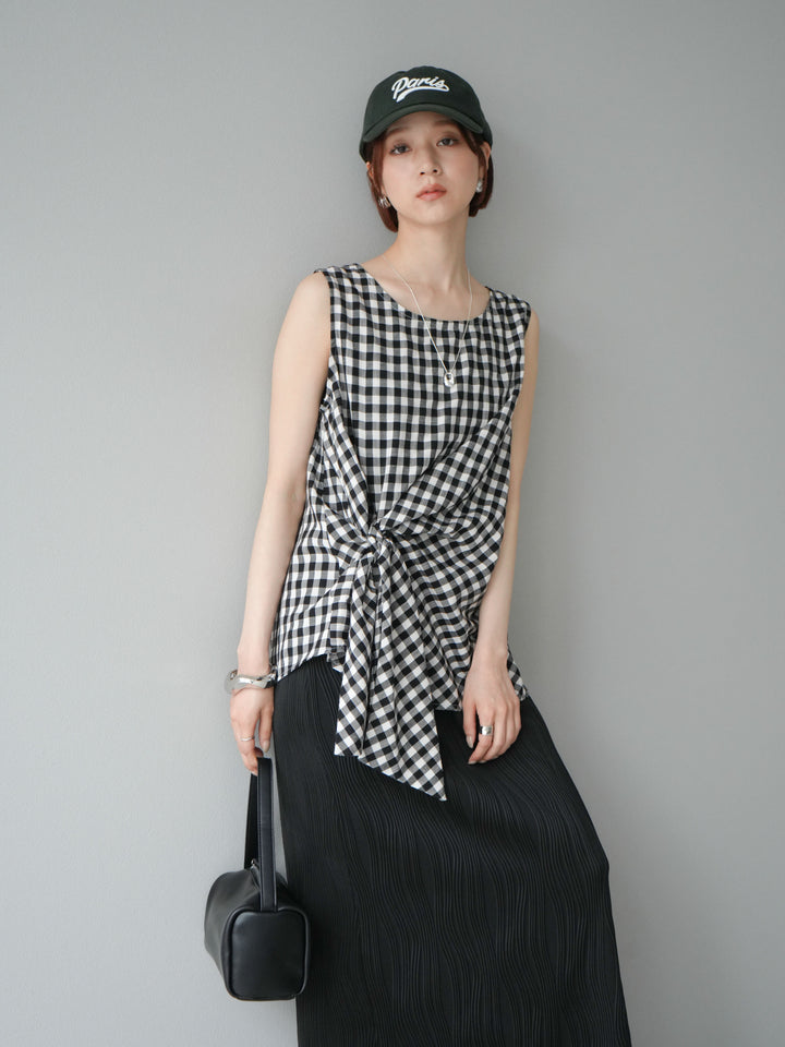 [予約]フロント巻きノースリーブブラウス/チェック