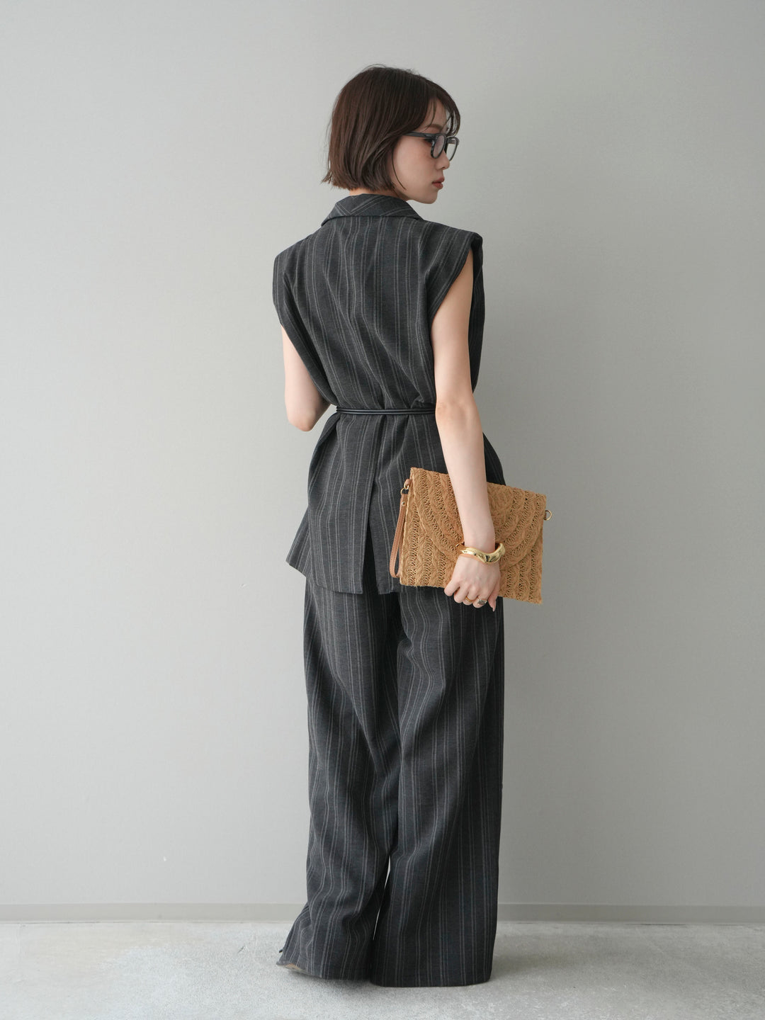 [SET]モチーフベルト付ストライプジレ＆パンツSETUP