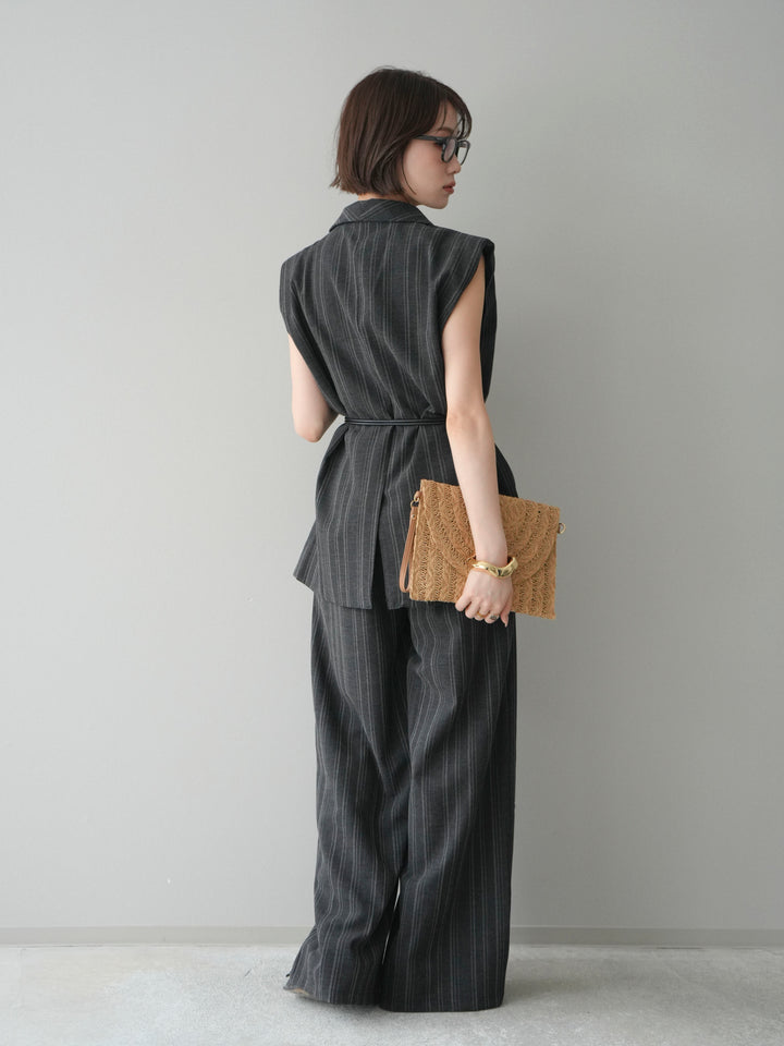 [SET]モチーフベルト付ストライプジレ＆パンツSETUP