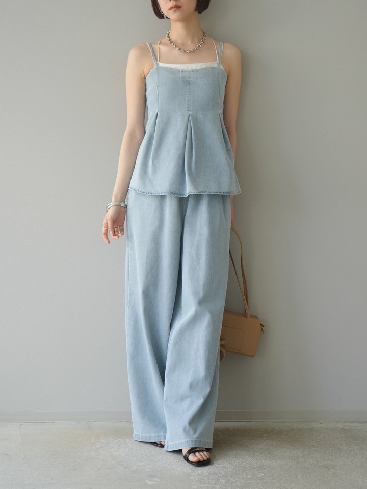 [SET]デニムタックフレアキャミソール＆イージーワイドパンツSET UP(2set)