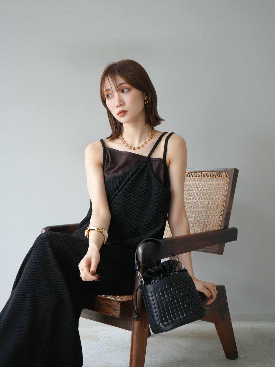 [予約]バイカラーレイヤードキャミワンピース/ブラック