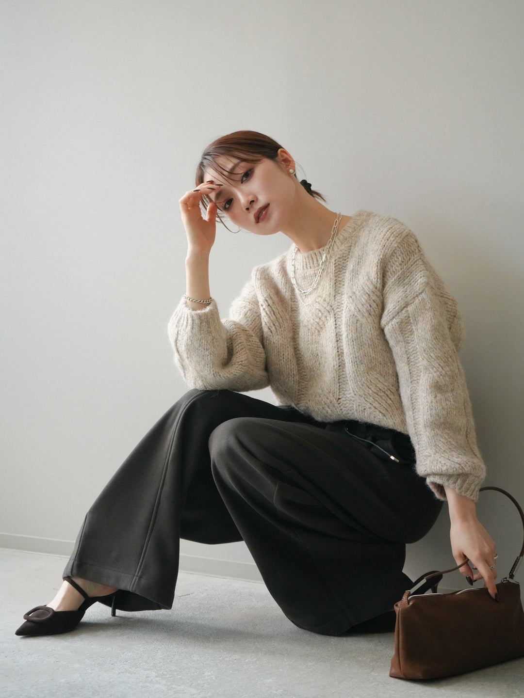 [予約]ワイドケーブルミックスニットプルオーバー/ivory