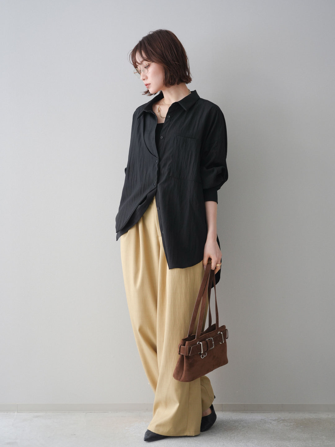 [予約]リブカフスアシンメトリーZIPデザインオーバーシャツ/black