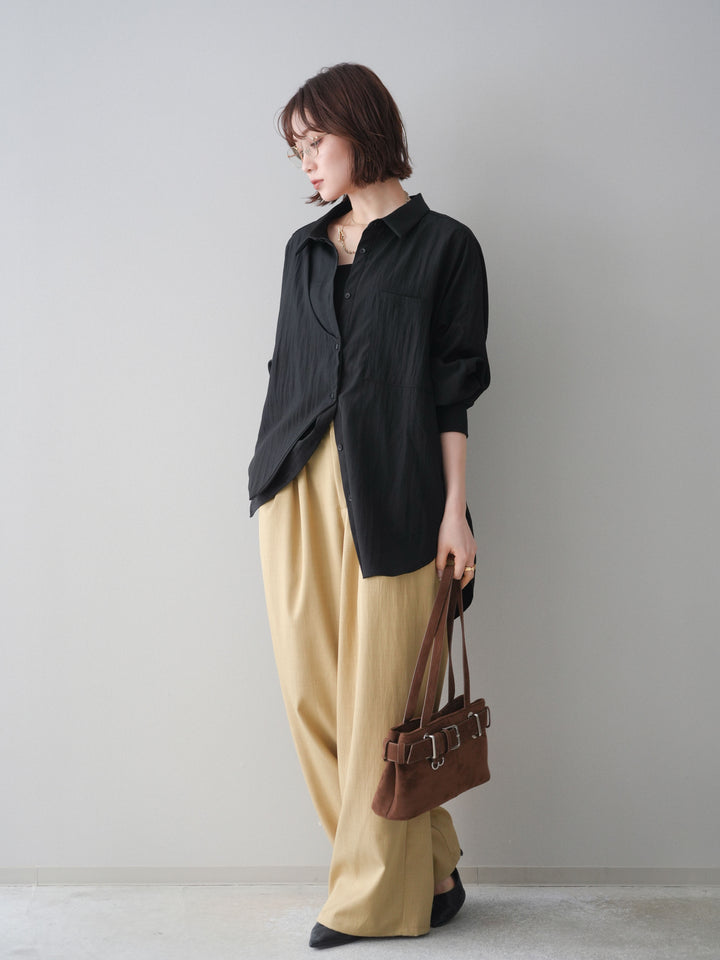 [予約]リブカフスアシンメトリーZIPデザインオーバーシャツ/black