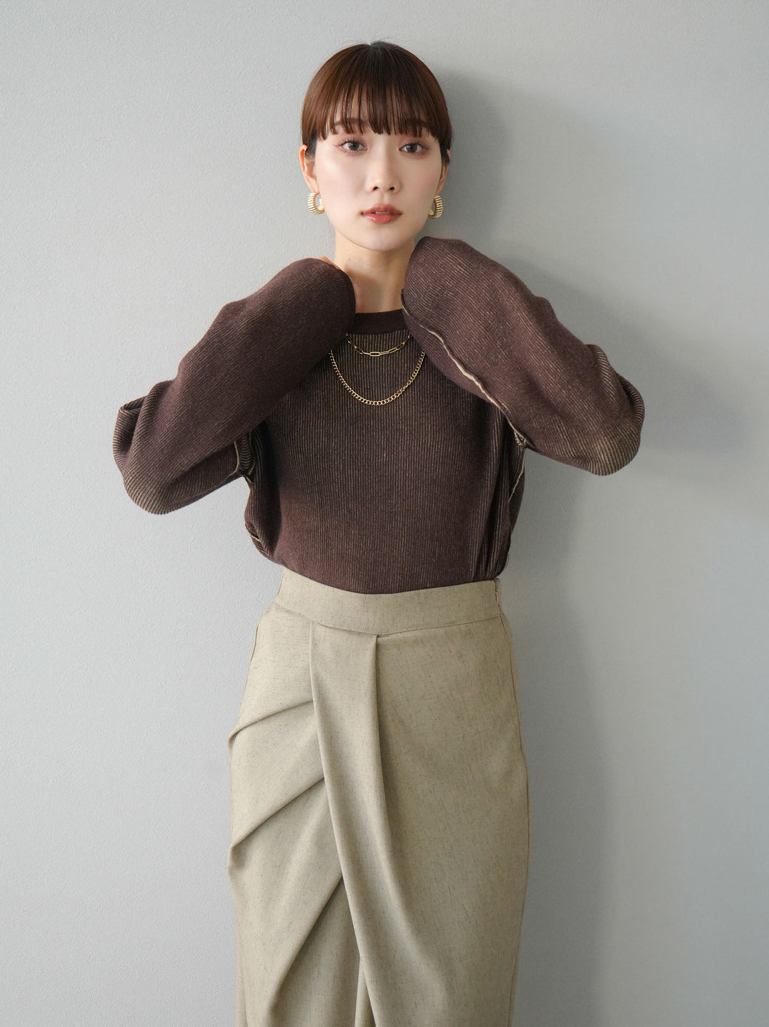 [套裝] 雙面配色羅紋針織套頭衫 + 可選飾品套裝（2 套）