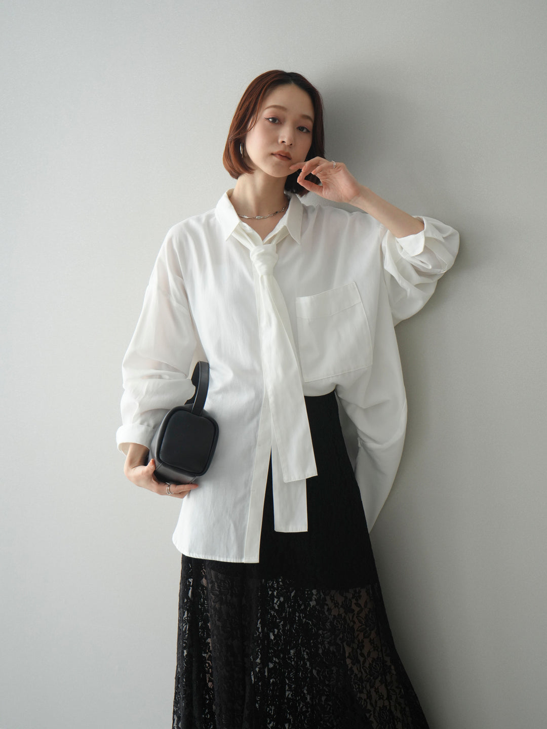 [予約]コットンライクボウタイオーバーシャツ/offwhite