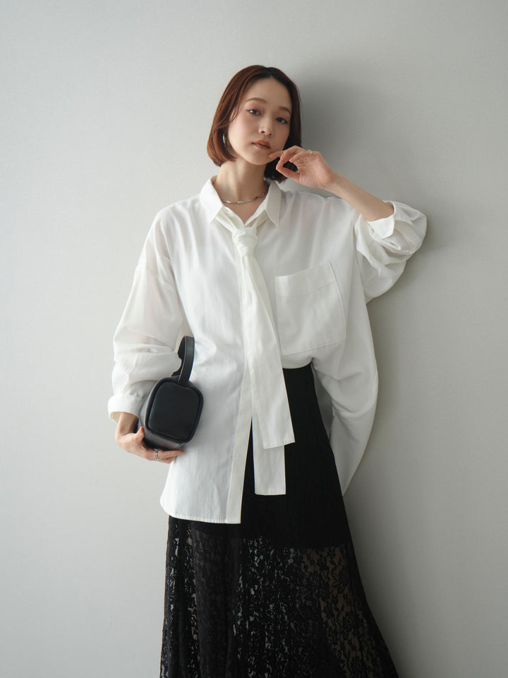 [予約]コットンライクボウタイオーバーシャツ/offwhite