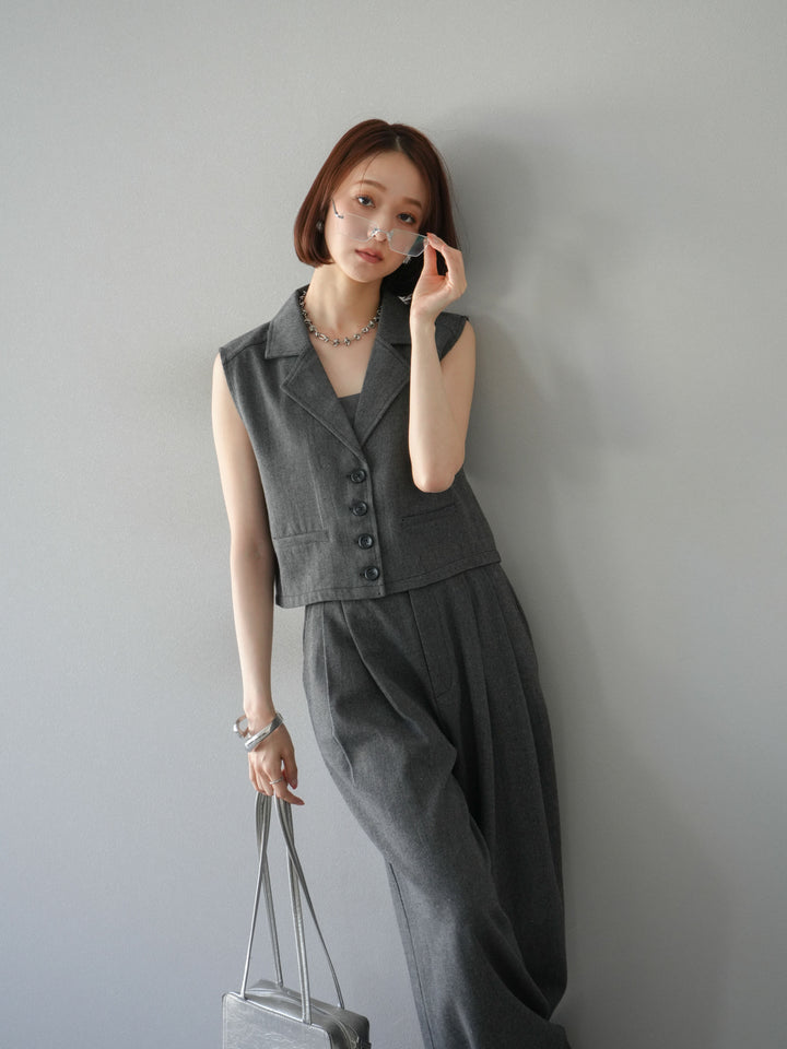 [予約]ツイードタッチテーラードジレ/ダークグレー