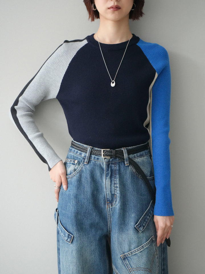 [SET]バイカラーラグランニットトップス+選べるアクセセット(2set)