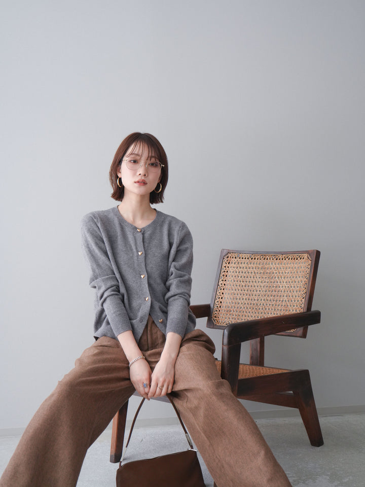[予約]ハートボタンニットカーディガン/gray